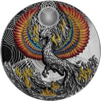 Ниуэ 5 долларов 2021г. "Феникс". Black Proof. Монета в капсуле; подарочной рамке - футляре; сертификат; коробка. СЕРЕБРО 62,20гр.(2 oz).