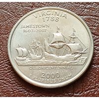 США 25 центов ,  D  2000 Квотер штата Вирджиния   ( 2-2-7 )
