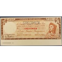 100 франков. Дорожный чек. Образец. Франция. Unc.