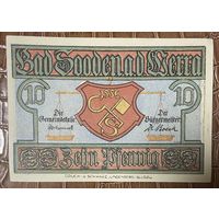 Нотгельд , 10 пфеннигов,  Бад-Зоден-алль-Зерра. 1921 год. Веймарская республика