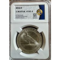 5 марок 1930А Германия Освобождение Рейланда слаб MS64