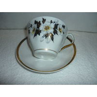 Чайная Пара Костяной Фарфор Рига СССР Золотая Зернь Ручная Роспись