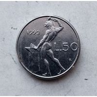 50 лир 1993 года Италия. Итальянская Республика. Красивая монета!