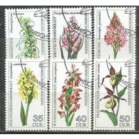 ГДР. Цветы. Орхидеи. 1976г. Mi#2135-40. Серия с СГ.