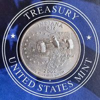 США 25 центов 2002г. ( D). Квотер штата Индиана