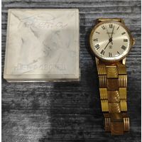 Позолоченные часы Ракета с браслетом. СССР. Знак качества. Коробка (Ракета Петродворец) На ходу