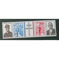 Франция** 1971 годовщина смерти де Голля без наклеек и их следов полная серия