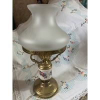 Лампа настольная Руслан и Людмила СССР винтаж латунь бронза фарфор Плафон стекло