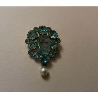 Брошь под Голубой Топаз с подвеской Чехия 50-е