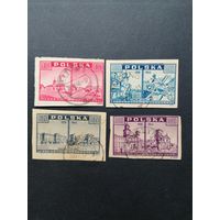 Польша 1945 Неполная серия марок "Взгляд из Варшавы: до и после ее разрушения" (гашение без клея, наклейки) Mi.414-415, 417, 419 каталог 1.40 евро