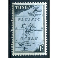 Британский протекторат - Королевство Тонга - 1953г. - ландшафты, карта, 1 Sh - 1 марка - MLH [Mi 109]. #4-B5-106-A-1