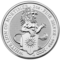 Звери Королевы Великобритания Британия Белый Лев Мортимера 2020г. 2 унции серебро 9999