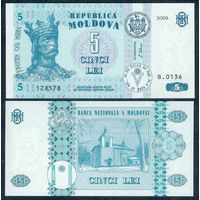 Молдавия (Молдова) 5 лей 2009 год, UNC