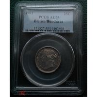 Британский Гондурас 25 центов 1901(серебро) AU55
