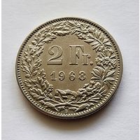 Швейцария 2 франка, 1968 Отметка монетного двора: "B" - Берн, Швейцария (Berne)