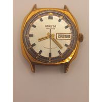 Часы Ракета автоподзавод СССР. 29 камней. На ходу. Позолота AU 5. Календарь рабочий.