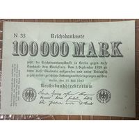Банкнота 100000 марок 1923 год. Веймарская республика