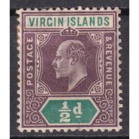 10.BrKCI. Великобритания. Колонии. Виргинские острова. Стандарт. Эдуард. 1904 г. 1/2P. Mi.#26.