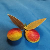 Елочная новогодняя игрушка СССР абрикоска парная ватная техника накатка