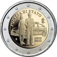 2 евро 2022 Италия 170 лет полиции Италии UNC из ролла