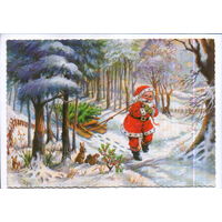 Чистая открытка 1995г. УССР "С Новым годом! Дед Мороз с санками"