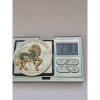 500 франков Республика Руанда (1964 - 2026) 2014 года. Китайский гороскоп - Год Лошади /Долголетие/. Серебро 999 с золотым покрытием. Монета не чищена. В45513