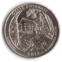 25 центов 2017 г. Парк=38 Национальные водные пути Озарк Миссури Двор P _состояние UNC