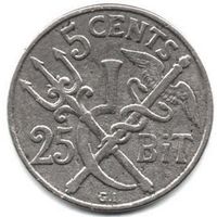 Колония Датская Вест- Индия. 25 бит/ 5 центов 1905 г. РЕДКОСТЬ.