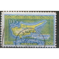 Марка из серии 1960г. Турция "Независимость Кипра. Карта острова"