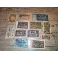 Банкноты Германии и Польши, 12 штук, состояние разное, разные года.