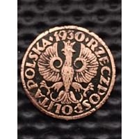 Польша 1 грош 1930 г. (2),РЕДКИЙ ГОД, без мц.