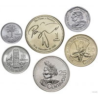 Гватемала набор монет 1, 5, 10, 25, 50 центавос, 1 Кетсаль, UNC.  Сторгуй за свою цену, предложи обмен!