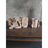 Сигаретный набор , сигаретница, спичечница, пепельница. Камень.