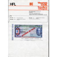 Дорожный чек Образец 100 гульденов Банк Томас Кук США Thomas Cook