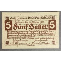 Нотгельды Австрия Фрайштадт 5 геллеров 1920 год.