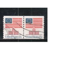 США-1975, (Мих.1194 С) , гаш. , Стандарт , Флаг (одиночка), пара