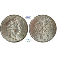 3 марки 1912 г. Вильгельм II. Пруссия. Германия. NGC MS 62. Серебро. КМ# 527