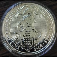Великобритания 5 фунтов, 2019 года. Звери Королевы - Йейл из Бофорта. 2 унции. Улучшенный чекан. UNC