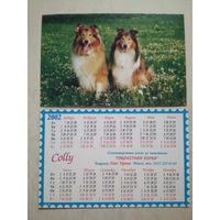 Карманный календарик . Собаки Колли. Белпочта. 2002 год
