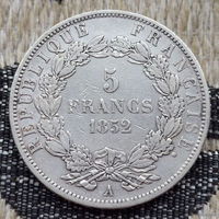 Франция 5 франков 1852 года, А. Париж. Луи Наполеон Бонапарт. Серебро 900. Сторгуй за свою цену, предложи обмен! S120