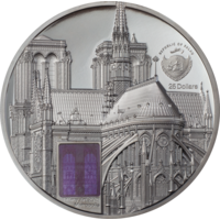 Палау 25 долларов 2021г. Тиффани "Tiffany Art: Париж - Собор Парижской Богоматери Нотр-Дам-де-Пари. Black Proof". Монета в капсуле; подарочной рамке; сертификат; коробка. СЕРЕБРО 155,50гр.(5 oz).