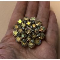 Брошь Купольная стразы Аврора Бореалис Чехия 50-е