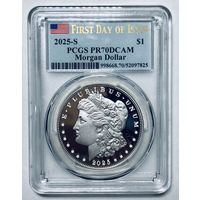 1 доллар 2025 США pr 70 dcam PCGS Морган - идеал! Первый день выпуска!
