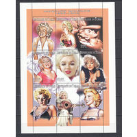 Мэрилин Монро. Чад. 1997. Малый лист. Michel N 1573-1581 (17,0 е)