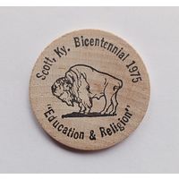 США. Жетон Wooden Nickel (Деревянный пятицентовик). Диаметр 3,8 см.
