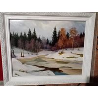 С рубля без мц. картина "Лес зимой", х. фанера. 75х61см.