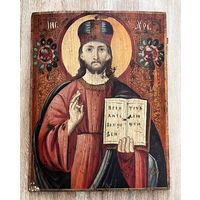 БОЛЬШАЯ СТАРИННАЯ ИКОНА СПАС ВСЕДЕРЖИТЕЛЬ 19 век ОТЛИЧНАЯ  38*40