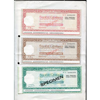 Набор из 3-х дорожных чеков Образец Societe Generale Франция