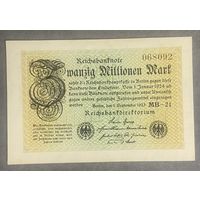 Банкнота 20 миллионов марок 1923 год. Веймарская республика. НЕ БЫЛА В ОБОРОТЕ