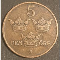Монета 5 эре 1909 год. Швеция. Король Густав V.